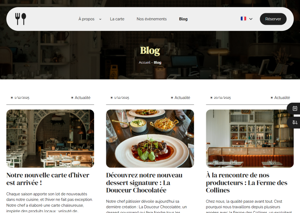 Aperçu Blog - Création site restaurant