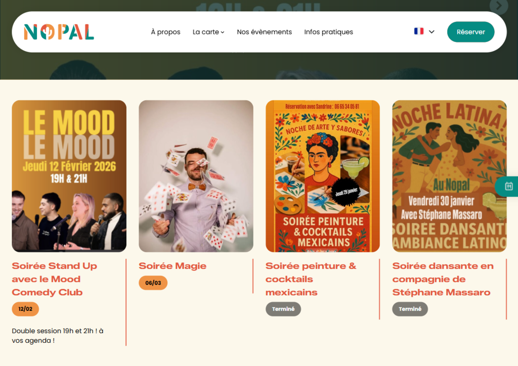 Aperçu Evenements - Création site restaurant