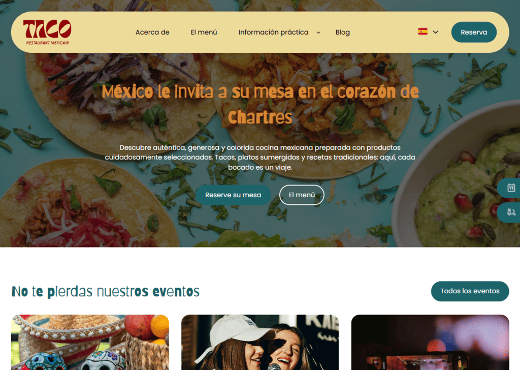 Aperçu du site démo Taco en espagnol - Création site restaurant