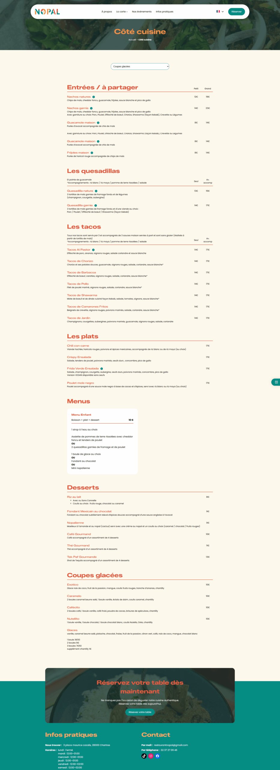 Page carte cuisine